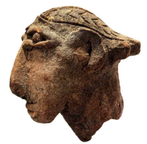 A 4th century CE Kingdom of Aksum bust excavated in Ethiopia. The figure's greatly projecting nose and large eyes are leitmotifs in Aksumite art, underlining the Sabaean (Semitic) origins of Aksum's founders