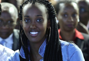 Ange Kagame, daughter of the Tutsi President of Rwanda Paul Kagame. Tutsi-Hima women also often attach braid extensions to their natural afro-textured hair.